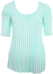 Tunica lunga verde blu bianco a scacchi dettaglio spalla arricciata donna taglie forti - Foto 1 di 2
