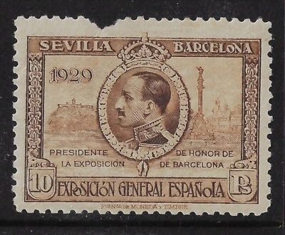 Espanha 1929 Scott 357 MLH, 10 P. marrom, perf 11. Borda superior recortada. CV $60 (a5957 - Imagem 1 de 3
