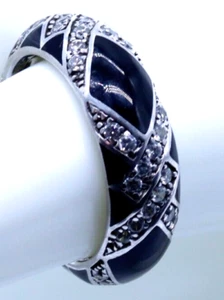 Ring 925 Silver Black Onyx Design with clear crystal highlights. Size 7 - Picture 1 of 6