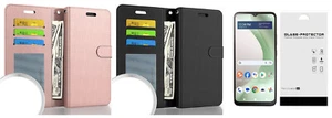 For Blu view 5 B160V Wallet Pouch Credit Card Case Phone Cover + Tempered Glass - Photo 1 sur 2