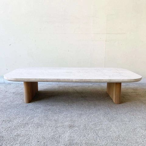 Victoria Teak Coffee Table With Travertine Top by Harbour Cover