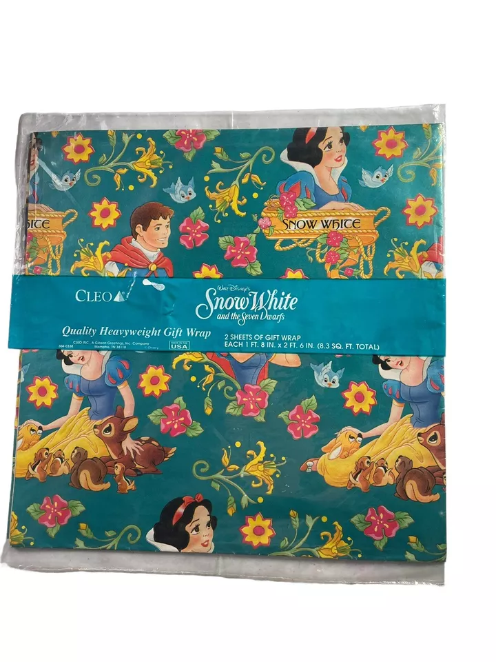 Envoltura de regalo vintage de Walt Disney Blancanieves Bambi Birds 2 hojas verde azulado 20"x24" nueva Foto 1 de 4