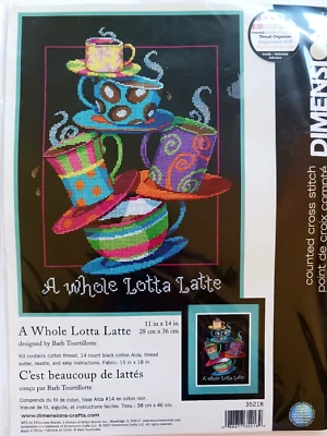 Dimensions A Whole Lotta拿铁十字绣套装五颜六色的咖啡杯14克拉35218 — 第 1/4 张图片