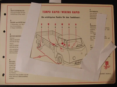 Shell Schmierplan Tempo Rapid Wiking Rapid Schmieranweisung Serviceplan 1959 - Bild 1 von 4