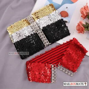 Ladies Women Girls Fashion Party Sequins Elastic Stretch Shiny Waist Band Belt - Picture 1 of 16