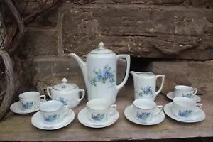 antikes 15 tlg. Jugendstil Kaffeeservice Vergissmeinnicht Porzellan um 1910 - Bild 1 von 10