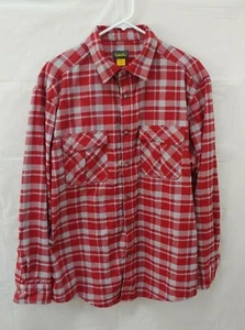 Cabelas Mens Shirt Large Red Plaid Button Front Long Sleeve Pockets Nylon Collar - Picture 1 of 5