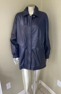 Cappotto pelle vintage giacca viola blu pietre bianche pelliccia donna taglia media - Foto 1 di 12