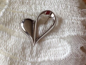Vintage pin brooch sterling signed Beau double heart 1.5”  - Picture 1 of 4