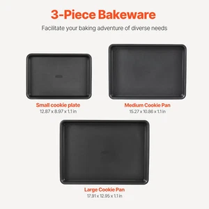 Baking Pan Set 3-Piece Nonstick Carbon Steel Bakeware Set with Silicone Handle - Picture 1 of 10