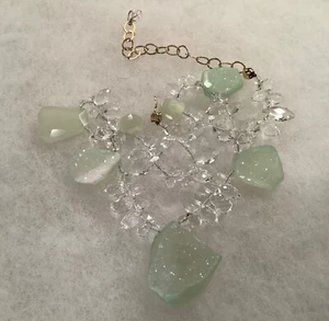 Handmade Natural Aquamarine Crystal & Spinel 10K Adjustable Reversible Necklace - Picture 1 of 16