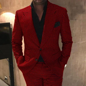 Vintage Houndstooth Suit Handmade Jacket Pants Blazer 40 42 44 46 48 50 Regular - Picture 1 of 13