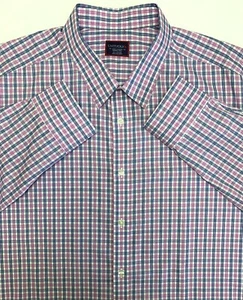 D87 Untcukit Pink Blue Check Wrinkle Free Button Up Mens 3XL 100% Cotton - Picture 1 of 6