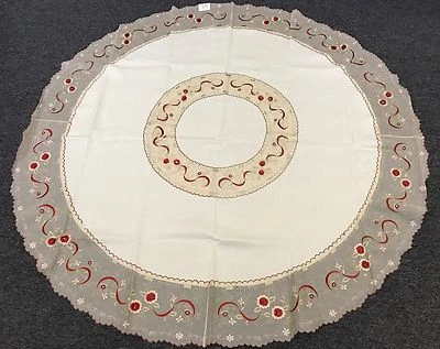 Elegant Linen Handmade Jewels Rhine Stones Embroidery Tablecloth 70" Round  - Image 1 of 4