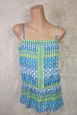 TRINA TURK Womens Size M Silk Tank Top Fit & Flare Lined Adjustable Blue Green V - Image 1 of 4