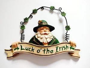 Luck O The Irish Hanging Decor Bearded Leprechaun Resin Metal Shamrocks Clovers - Picture 1 of 13