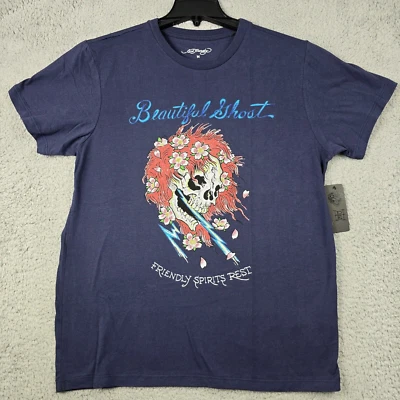 Camisa Ed Hardy Para Hombres Mediana M Azul Hermosa Envejecida Floral Tatuaje Motociclista Nueva con Etiquetas Foto 1 de 4