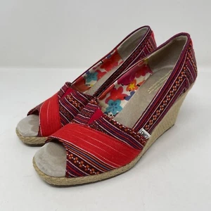 Toms Lina Aztec Print Peep Toe Espradille Wedges Women’s Size 6.5 - Picture 1 of 9