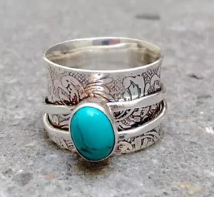 Turquoise 925 Sterling Silver Band& Spinner Ring Handmade ring All Size-U-49 - Picture 1 of 12