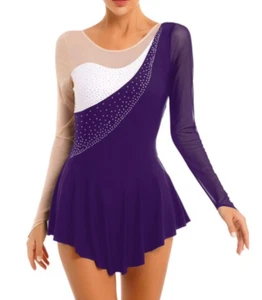 Competition Purple Ice Figure Skating Dress with Crystals Adult Women XL - Picture 1 of 6