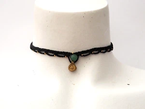 Gargantilla choker color negro piedra ÁGATA VERDE y dije de  latón - Bild 1 von 4