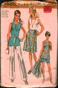 9428 Vintage Simplicity SEWING Pattern Misses 1970s Tunic Wrap Skirt 22.5 Casual - Picture 1 of 2