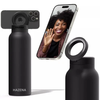 Water Bottle with magnetic Phone Holder- stainless steel 24 Oz Black or Red colo - Image 1 of 4