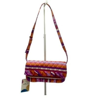 NEW Rare Vera Bradley Caroline Shoulder Bag Clutch Wallet Silk Hibiscus Stripe - Image 1 of 4