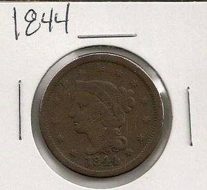 1844 Braided Hair Large Cent : Fine - Picture 1 of 2