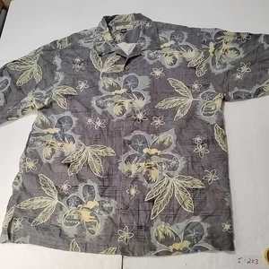 Tommy Bahama Mens Large Shirt 100% Silk Button Up Gray Flower Hawaiian Short... - Picture 1 of 6