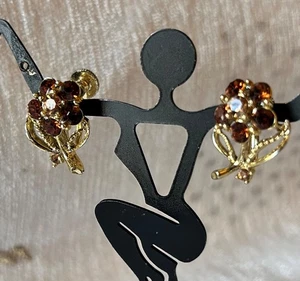 lisner goldfarbene Screwback Ohrringe Blume Bernstein Strass - Bild 1 von 4