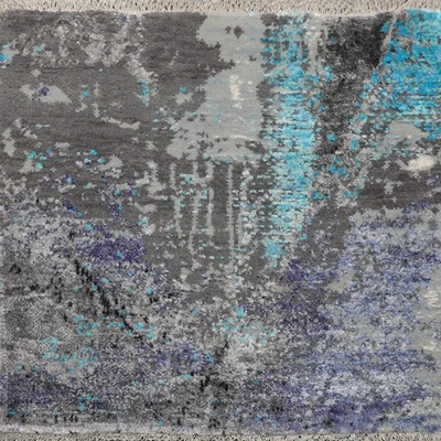 Hand Knotted Wool & Silk Square Modern Tibetan Area Rug Gray 2' x 2' - Image 1 of 4