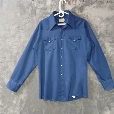 H BAR C RANCHWEAR SHIRT MENS LARGE 17-35 BLUE LONG TAIL WESTERN PEARL SNAP - Image 1 of 4