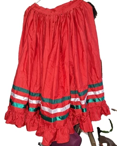 handmade mexican folk skirt circle skirt red ruffle gathered waist READ - Picture 1 of 6