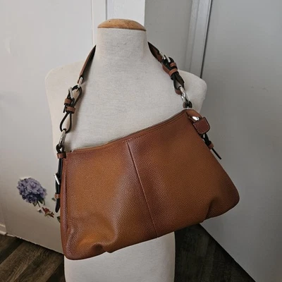 S-ZONE Cowhide Leather Brown Shoulder Silver Hardware Bag Women Medium EUC - Image 1 of 4