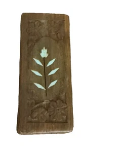 Vintage Beautiful Wood Carved Decorative Box Hinged Inlaid Bone India Teak - Picture 1 of 12