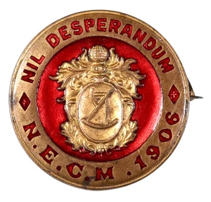 Antique North Eastern Cyclist Meet NECM 1909 Cycling Club Enamel Brooch Badge - Picture 1 of 2
