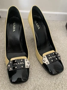 PRADA Women's High Heel Shoes, Size 4 (37) Black/cream patent - Picture 1 of 14