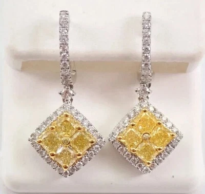 2.2Ct Cushion Cut Lab-Created Citrine Drop Dangle Earrings 14K White Gold Plated - Image 1 of 4