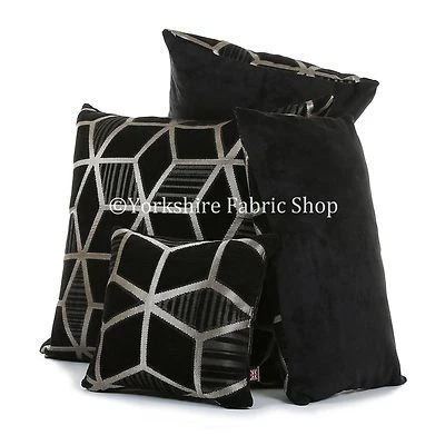 Soft Woven Chenille Black Gold Shiny Cube Geometric 3D Pattern Fabric Cushion - Image 1 of 4