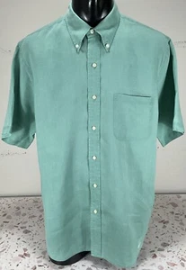Lands End Regular Fit Short Sleeve Linen Shirt Sz L Green - Picture 1 of 7