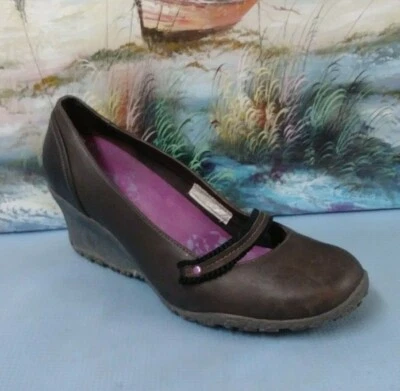 Merrell Marrón CUERO MOCASINES Antideslizante Cuña Tacones Mujer Zapatos Talla 10.5 0609 Foto 1 de 4