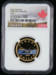 Loonie 2020 (dorado/colorido) S $1. Ultra Cameo graduado PF 70 de NGC - Imagen 1 de 2