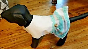 Bark Avenue original weiß mit türkisfarbenen Rüschen Taschentuch Hundekleid Gr. X-Smal - Bild 1 von 9