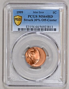 1999 Lincoln Penny Mint Error 30% Off Center MS64RD PCGS - Picture 1 of 2