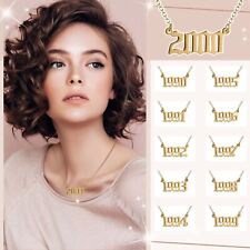 1990 2000 Number Pendant Necklace For Women Gold Stainless Steel Chunky Necklace
