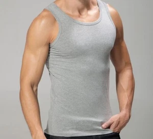 MENS VEST 100% COTTON STRETCH FITTED SUMMER WEAR S M L XL GREY - Picture 1 of 1