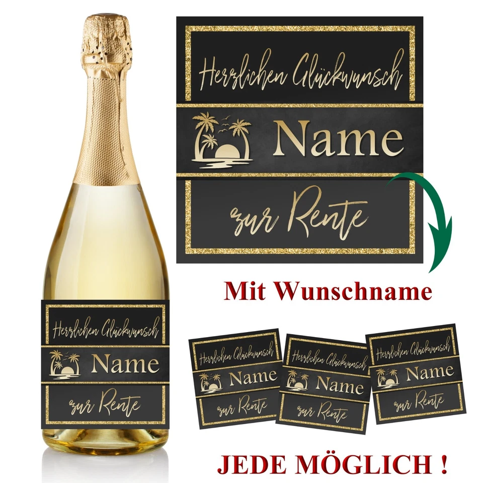 1 Aufkleber Flaschenetikett  Geschenk Rente individuell mit Name - Ruhestand D19 - Bild 1 von 1