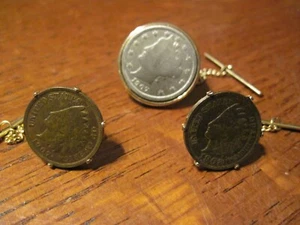 3x Coin Tie Tacks/Lapel Pins -1907 Nickel -1902 Indian Penny-1907 Indian Penny - Picture 1 of 6