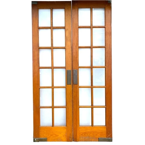 Antique American Pine & Glass Interior Double Swing French Doors c. 1908 Cover